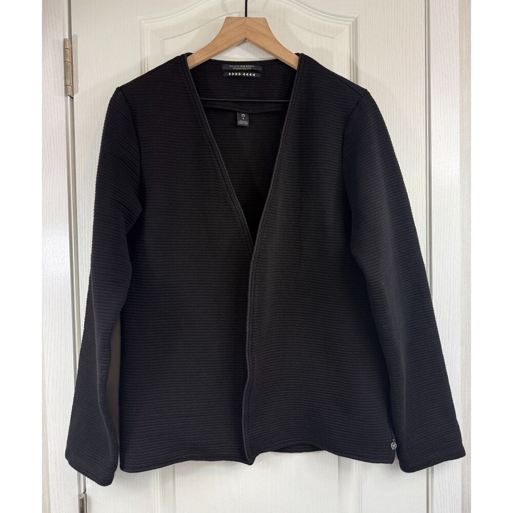 Scotch & Soda Maison Scotch Women’s Cardigan Size 4 Black Ribbed Open Front